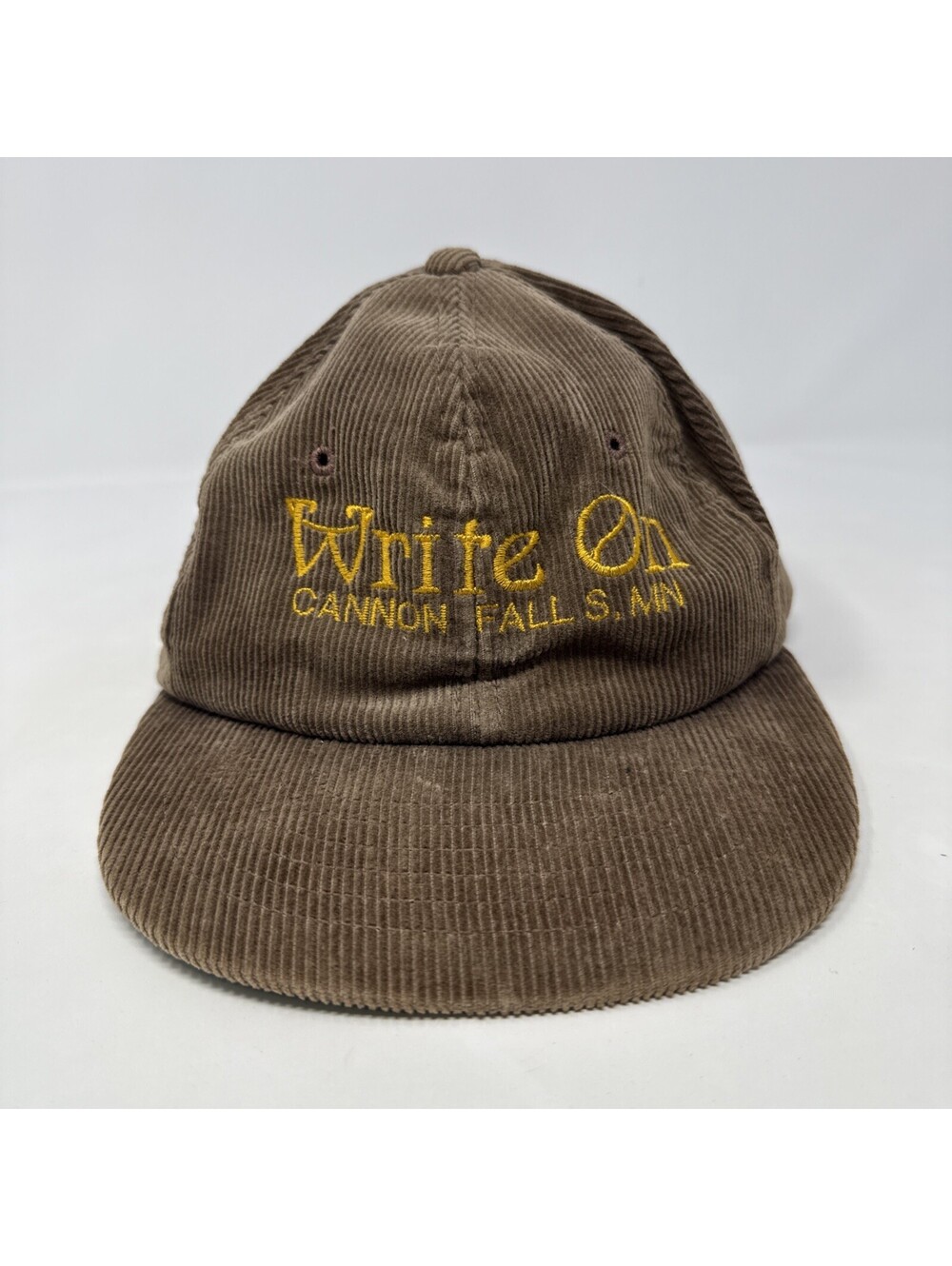 Vtg Write On Cannon Falls, MN Corduroy Snapback Hat